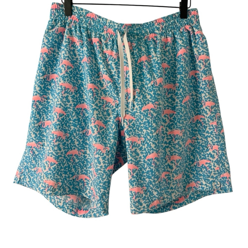 Chubbies Men’s Large Blue/Pink Flamingo Print Lined Drawstring Shorts